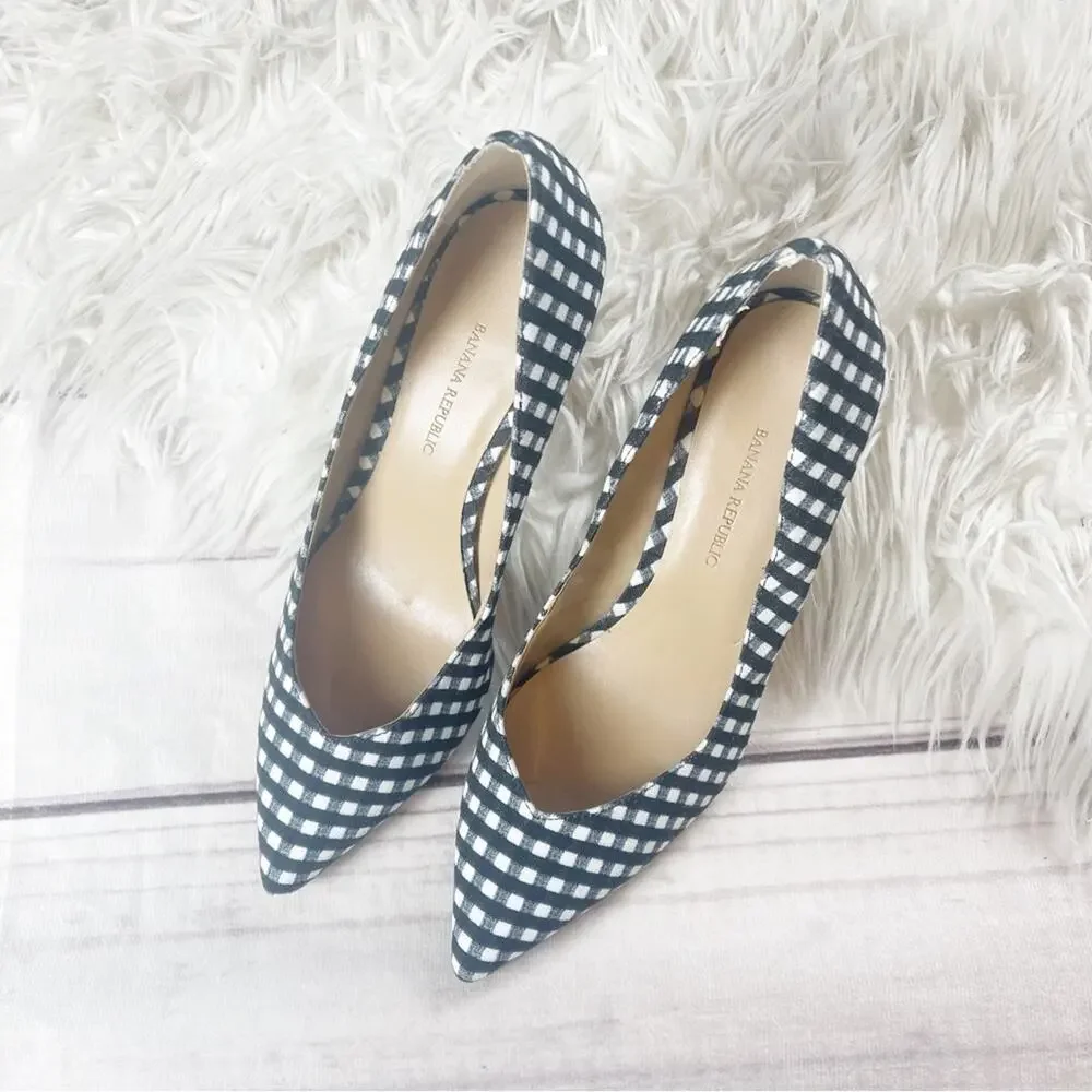 Banana Republic Women's‎ Fabric Gingham Pumps in Black Size 7.5